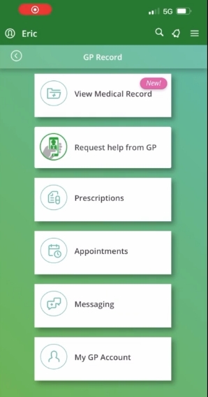 GP record of the Evergreen Life app to illustrate one of the first steps of how to order repeat prescriptions online with the Evergreen Life app.