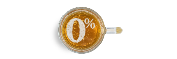Have a lower-strength drink if you're stopping drinking alcohol. Image shows a beer glass with beer on it with 0% written on the surface of beer. 