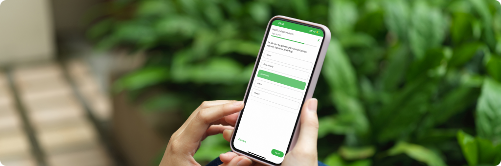 A person looking at the Health Indicators Check on their Evergreen Life app.