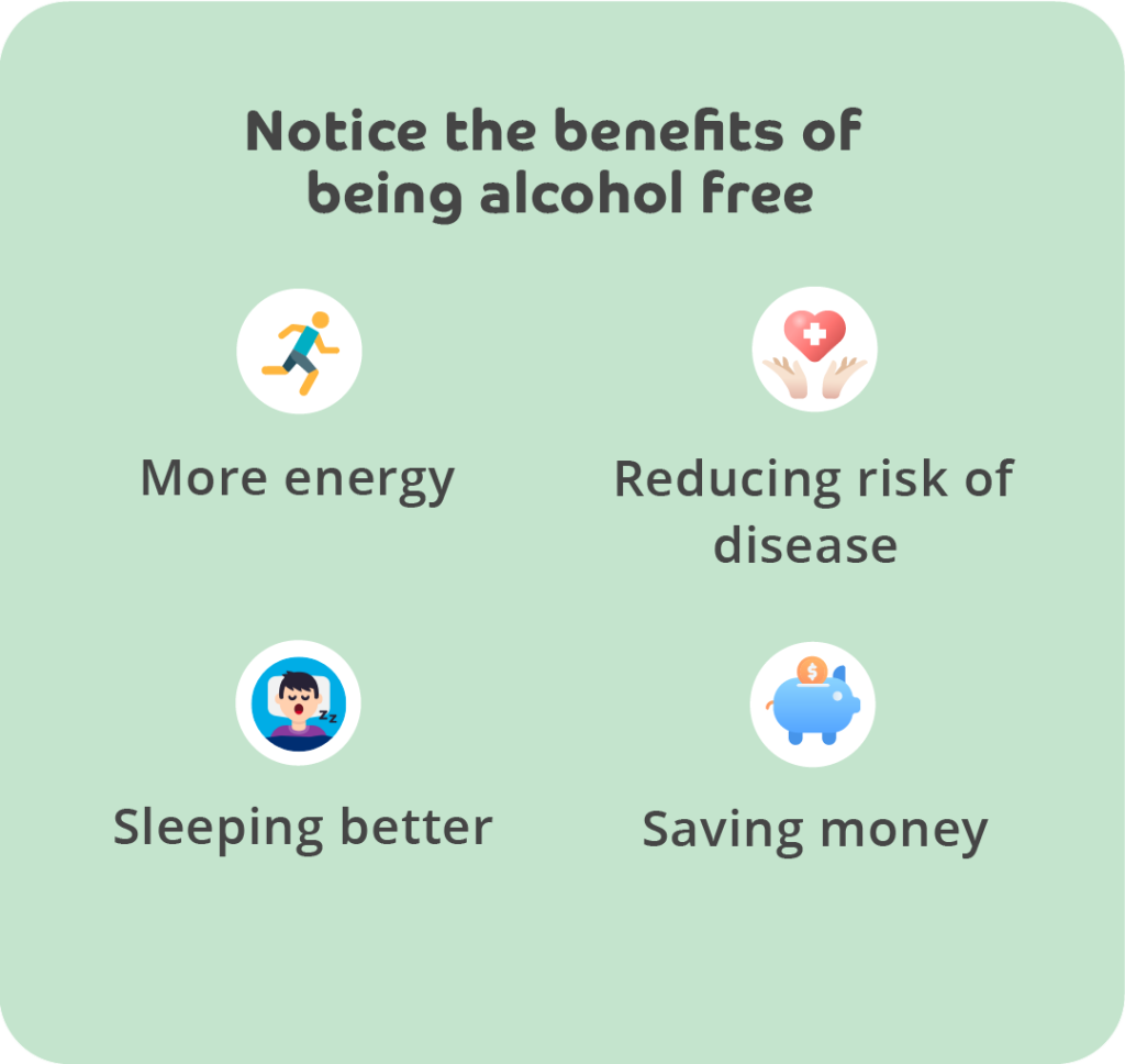 Tips for staying of alcohol infographic including notice the benefits of being alcohol free. 
