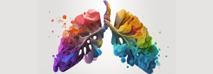 A computer generated rendering of a pair of multi-coloured lungs to represent Asthma Awareness month.