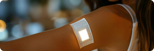 A woman wearing a nicotine patch to represent how nicotine replacement therapies and medication can help deal with nicotine cravings and withdrawal.